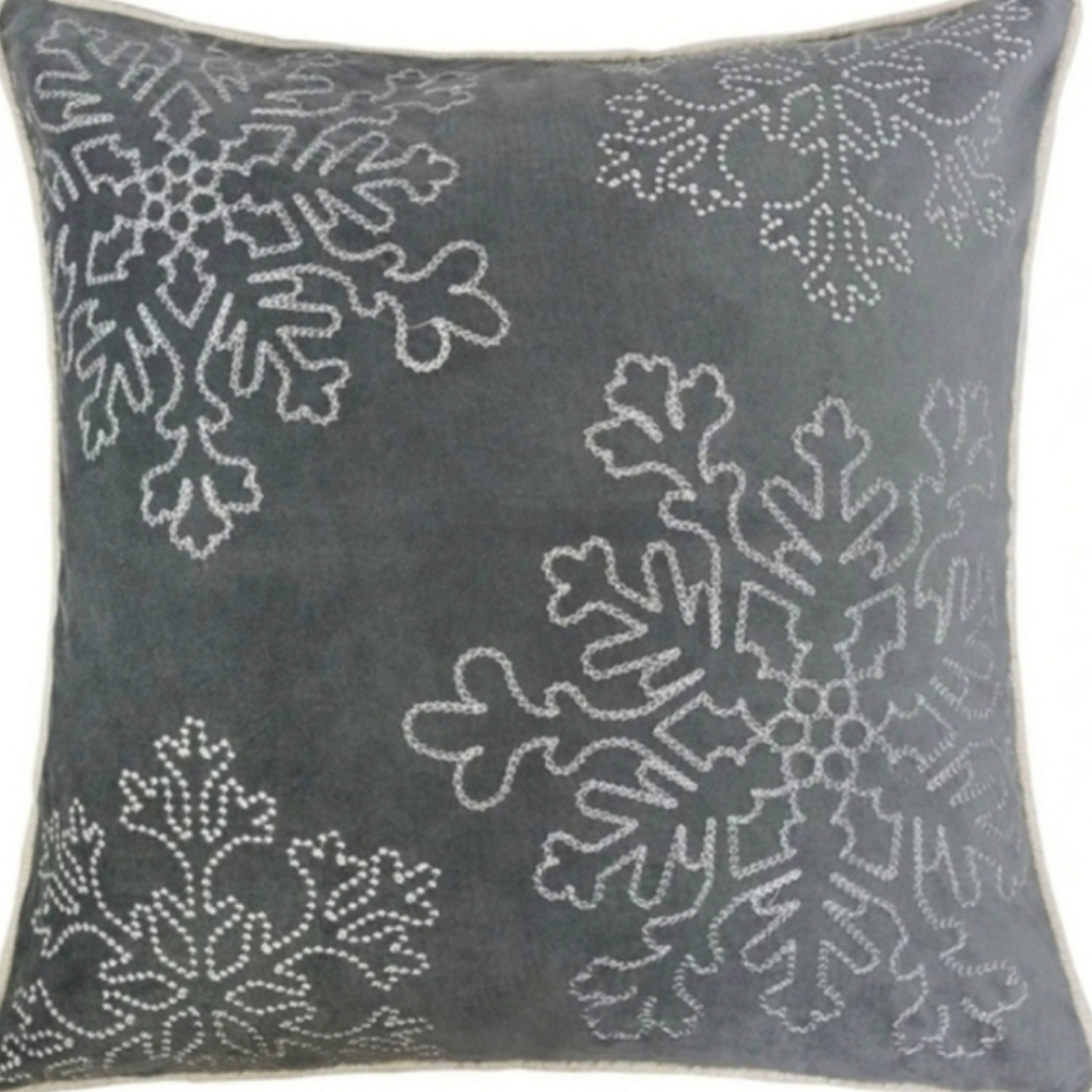 Homey COZY Embroidery Gray Snowflake Velvet Throw Pillow, 20", Cover Only